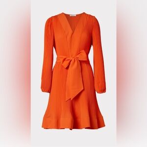 Milly Liv Pleated Chiffon Dress Neon
Coral Long-Sleeve Belted Size 4
NEW $395